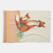 ママキツネとベビー水彩イラストレーション キッチンタオル (横)