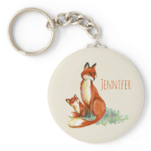 ママキツネとベビー水彩イラストレーション