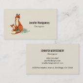 ママキツネとベビー水彩イラストレーション コーリングカード (正面/裏面)