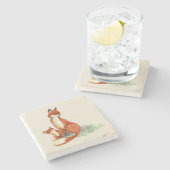 ママキツネとベビー水彩イラストレーション ストーンコースター (横)