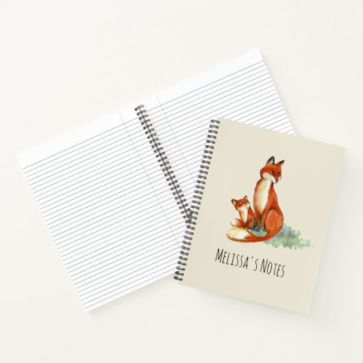 ママキツネとベビー水彩イラストレーション ノートブック (内部)