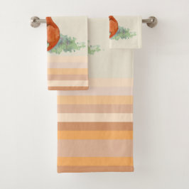 ママキツネとベビー水彩イラストレーション バスタオルセット