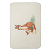 ママキツネとベビー水彩イラストレーション バスマット (正面縦)