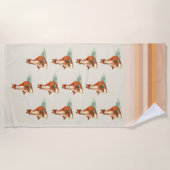 ママキツネとベビー水彩イラストレーション ビーチタオル (正面)