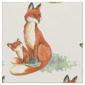 ママキツネとベビー水彩イラストレーション ファブリック (クローズアップ)