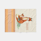 ママキツネとベビー水彩イラストレーション フリースブランケット (正面(横))