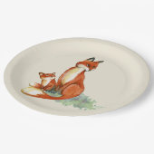 ママキツネとベビー水彩イラストレーション ペーパープレート (アングル)