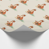 ママキツネとベビー水彩イラストレーション ラッピングペーパー (角)