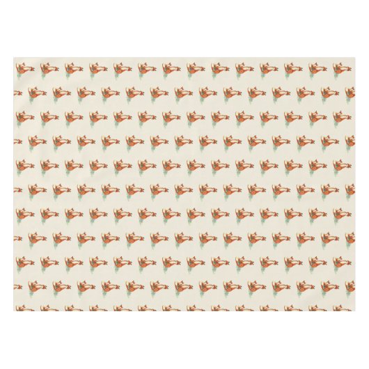 ママキツネとベビー水彩模様 テーブルクロス (正面(横))