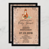 ママキツネとベビー水彩赤ちゃんシャワー 招待状 (正面/裏面)