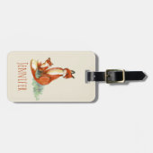 ママキツネ及びベビー水彩イラストレーションカスタム ラゲッジタグ (正面横)
