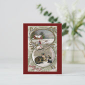 ママキャットと子猫ヴィンテージ新年 シーズンポストカード (スタンド正面)