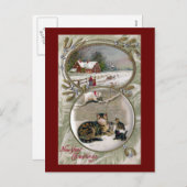 ママキャットと子猫ヴィンテージ新年 シーズンポストカード (正面/裏面)