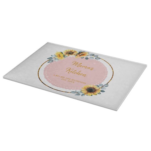 ママギフトサンフラワーズユーカリプタスフラワーズ金ゴールドリース カッティングボード (角)