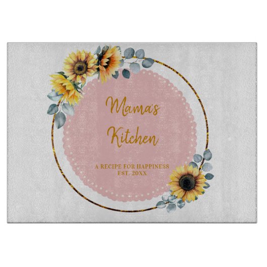 ママギフトサンフラワーズユーカリプタスフラワーズ金ゴールドリース カッティングボード (正面)