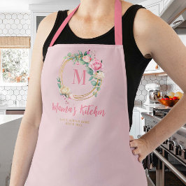 ママギフトピンク赤面バラ金ゴールドモノグラムフローラ エプロン