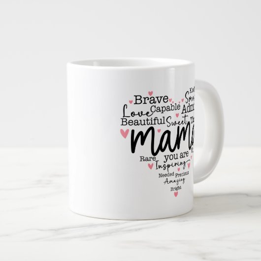 ママギフトマママスクリプトインスパイアのハート ジャンボコーヒーマグカップ (正面右)