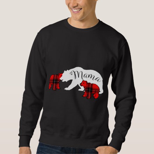 ママクマ2つの赤い格子柄ママのクリスマスパジャマ スウェットシャツ (正面)