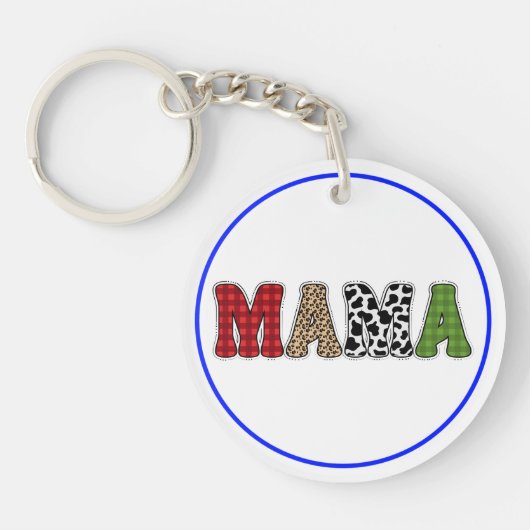 ママクリスマスボタニカル柄デザイン キーホルダー (正面)