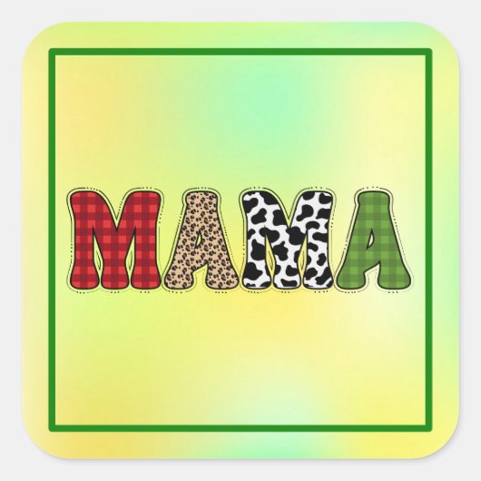 ママクリスマスボタニカル柄デザイン スクエアシール (正面)