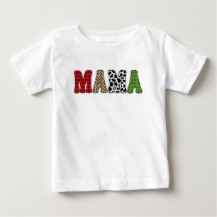 ママクリスマスボタニカル柄デザイン ベビーTシャツ