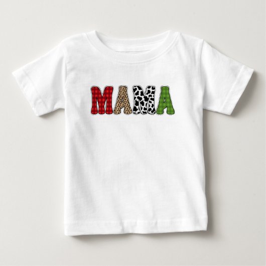 ママクリスマスボタニカル柄デザイン ベビーTシャツ (正面)