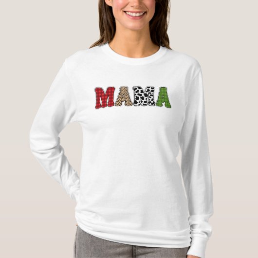 ママクリスマスボタニカル柄デザイン Tシャツ (正面)