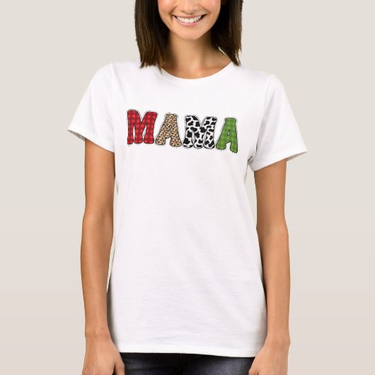 ママクリスマスボタニカル柄デザイン Tシャツ (正面)