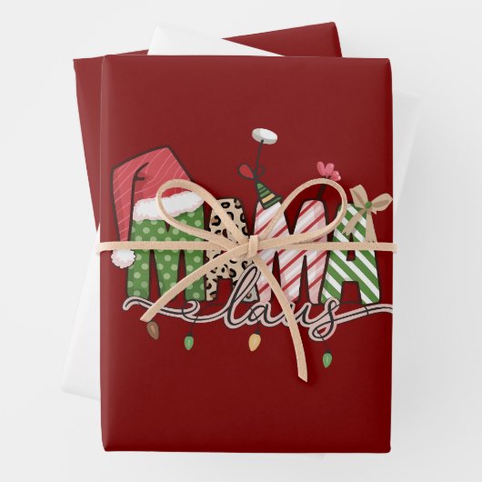 ママクロースクリスマスおもしろいクリスマスママ ラッピングペーパーシート (インサイチュ)