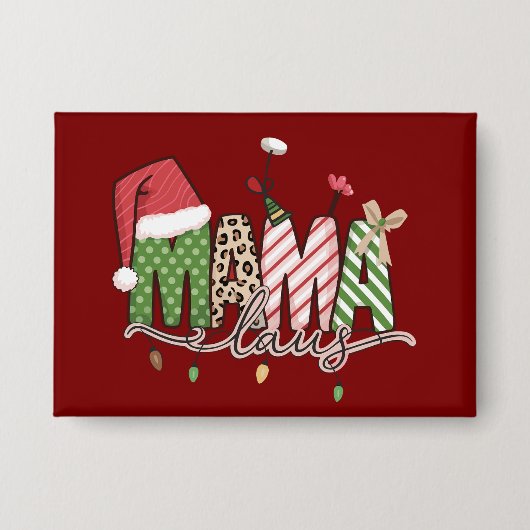 ママクロースクリスマスおもしろいクリスマスママ 缶バッジ (正面)