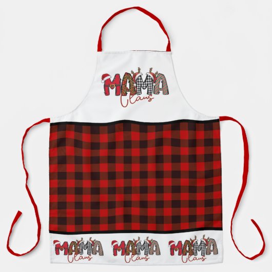 ママクロースタイポグラフィとパ市松模様にターン エプロン (正面)