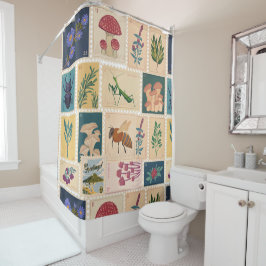 ママクールのギフト旧切手アニマルヴィンテージ シャワーカーテン