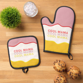 ママクールレトロな波が鮮やかに彩る 鍋つかみ&鍋敷きセット