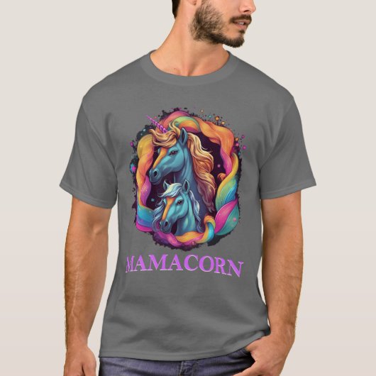 ママコーン妊娠ユニコーン母娘フー Tシャツ (正面)