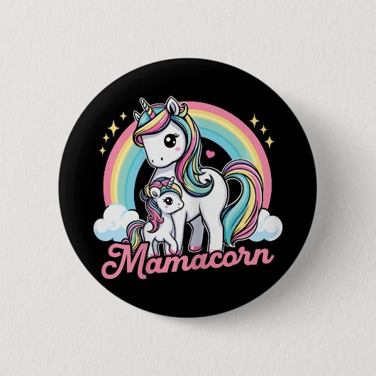 ママコーン – おもしろいかわいいユニコーンの衣装ママ母 缶バッジ (正面)