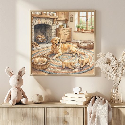 ママゴールデンレトリバーと子犬の保育園 ポスター