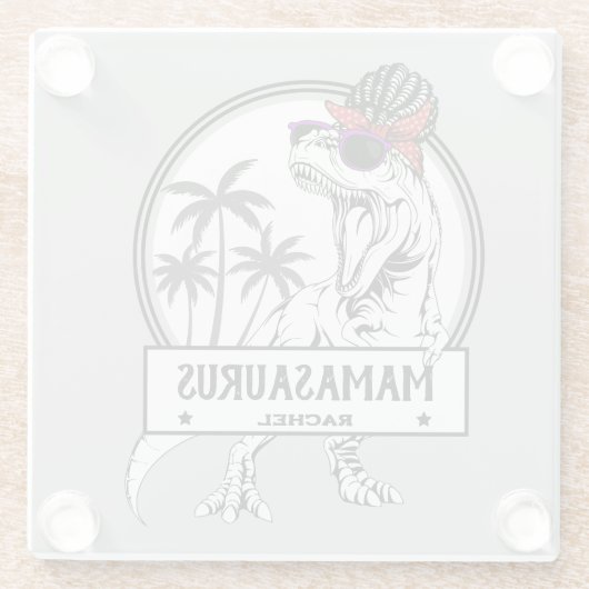 ママサウルスマムTレックスディーノおもしろい名前をカスタムする ガラスコースター (裏面)