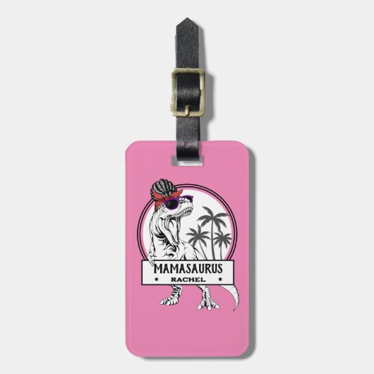 ママサウルスマムTレックスディーノおもしろい名前をカスタムする ラゲッジタグ (正面縦)