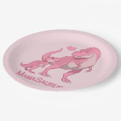 ママサウルスTレックスとベビーガール恐竜 ペーパープレート (アングル)