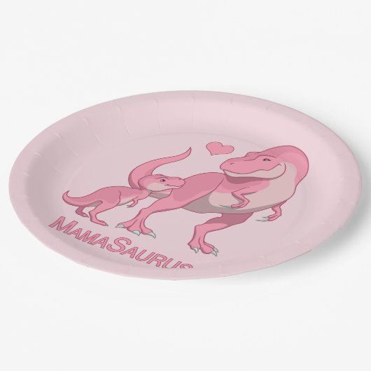 ママサウルスTレックスとベビーガール恐竜 ペーパープレート (アングル)