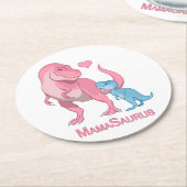 ママサウルスTレックスと男の赤ちゃん恐竜 ラウンドペーパーコースター (アングル)