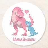 ママサウルスTレックスと男の赤ちゃん恐竜 ラウンドペーパーコースター (正面)