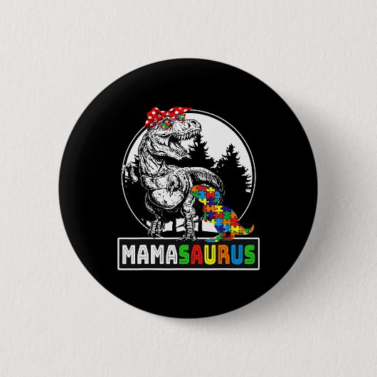 ママサウルスTレックス恐竜ママサウルス自閉症アウェア 缶バッジ (正面)