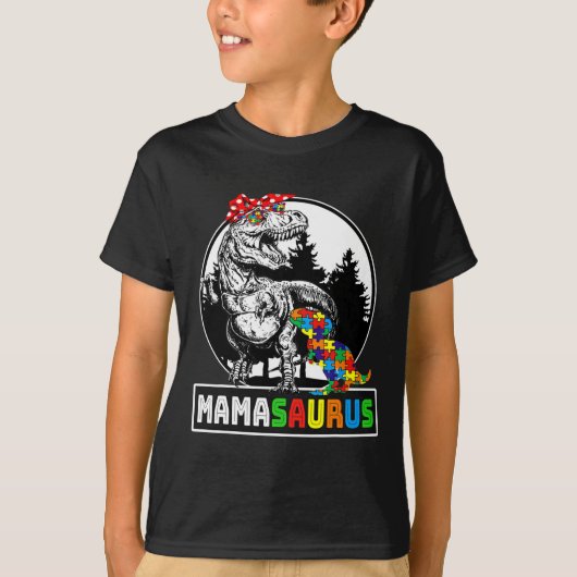 ママサウルスTレックス恐竜ママサウルス自閉症アウェア Tシャツ (正面)