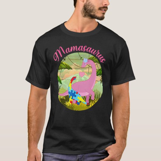 ママサウルスTレックス恐竜ママサウルス自閉症アウェア Tシャツ (正面)