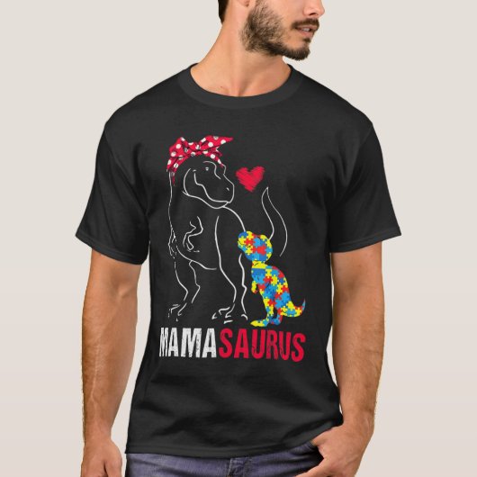 ママサウルスTレックス恐竜ママサウルス自閉症アウェア Tシャツ (正面)