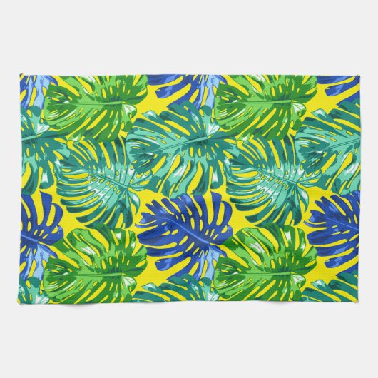 ママサマートロピカル離れグリーンイエロー キッチンタオル (横)