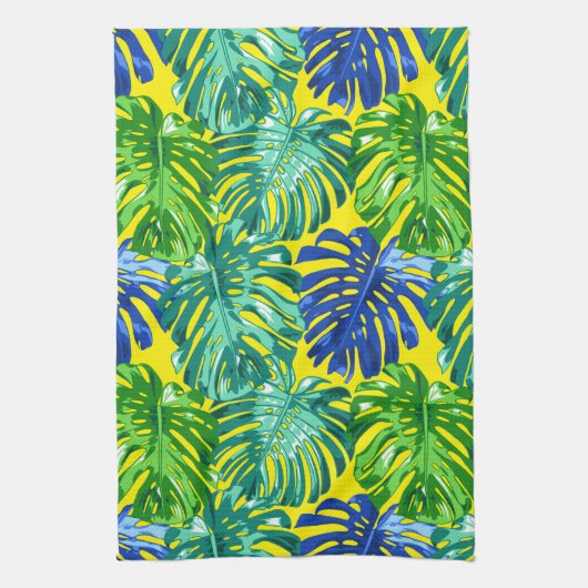 ママサマートロピカル離れグリーンイエロー キッチンタオル (縦)