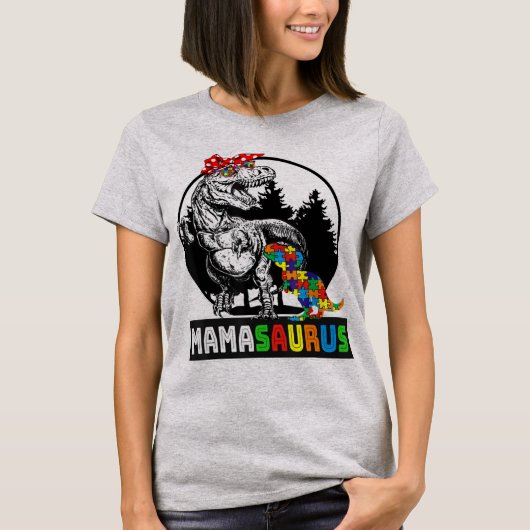 ママザウルスTレックス恐竜の衣服贈答品。おもしろい麻 Tシャツ (正面)