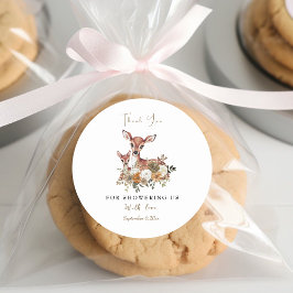 ママシカとベビー鹿の赤ちゃんシャワーありがとうラベル ラウンドシール